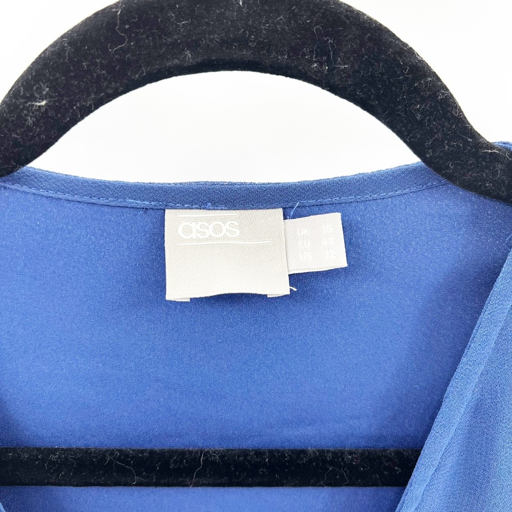 ASOS Maxi Dress Womens 12 Blue Excellent Pleated Flutter Sleeve Wrap V-Neck - Picture 3 of 5